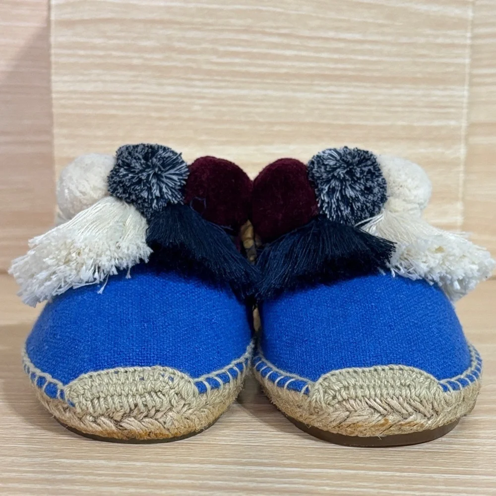 Soludos Blue Espadrille Mule Slides Tassel Pom Pom Size 8.5